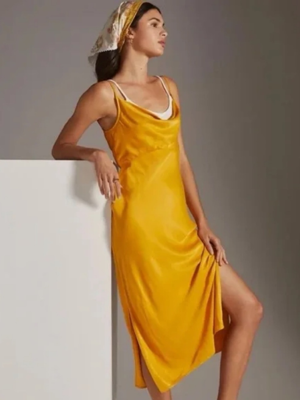 Anthropologie‎ Elyse Bias Slip Midi Dress Canary/Yellow XXS